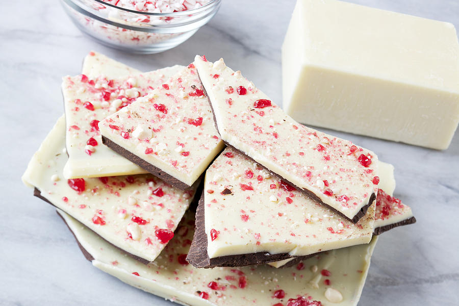 Stack of peppermint bark Christmas candy Photograph by Billnoll