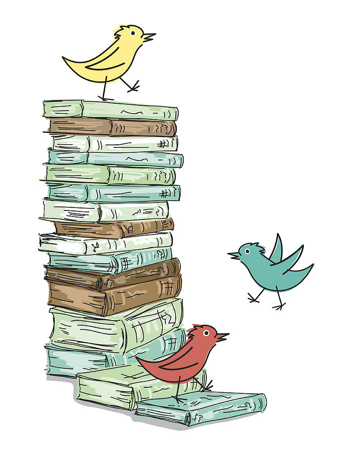 Stack of Sketchy Books With Cartoon Birds Photograph by Diane Labombarbe