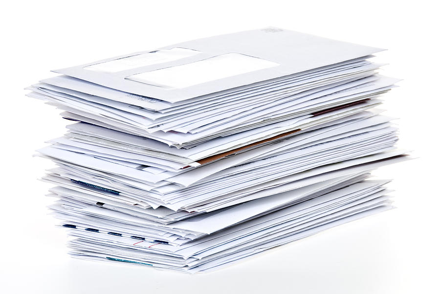 Stack of Unpaid Bills and Envelopes Isolated on White Photograph by Ivanastar