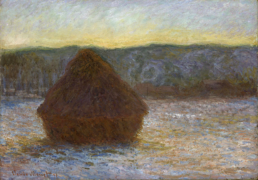 Stack of Wheat. Thaw Sunset Painting by Claude Monet