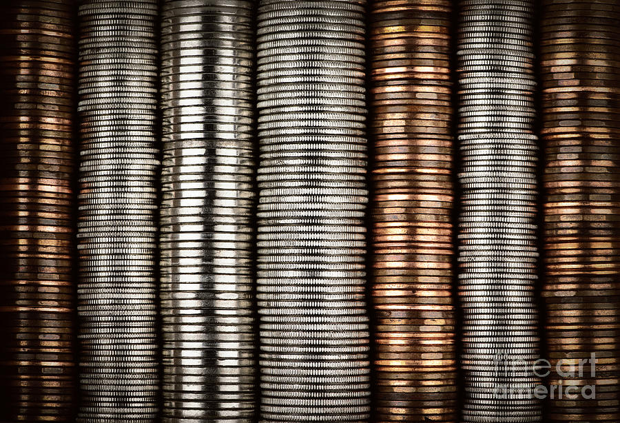 Coin Photograph - Stacked coins by Elena Elisseeva
