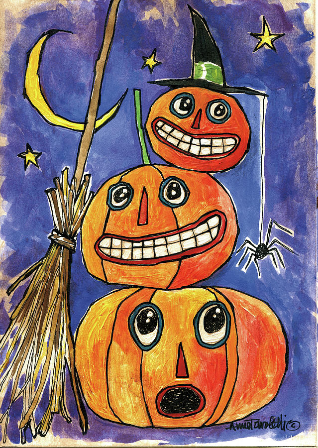 Halloween Painting - Stacked Pumpkins by Anne Tavoletti