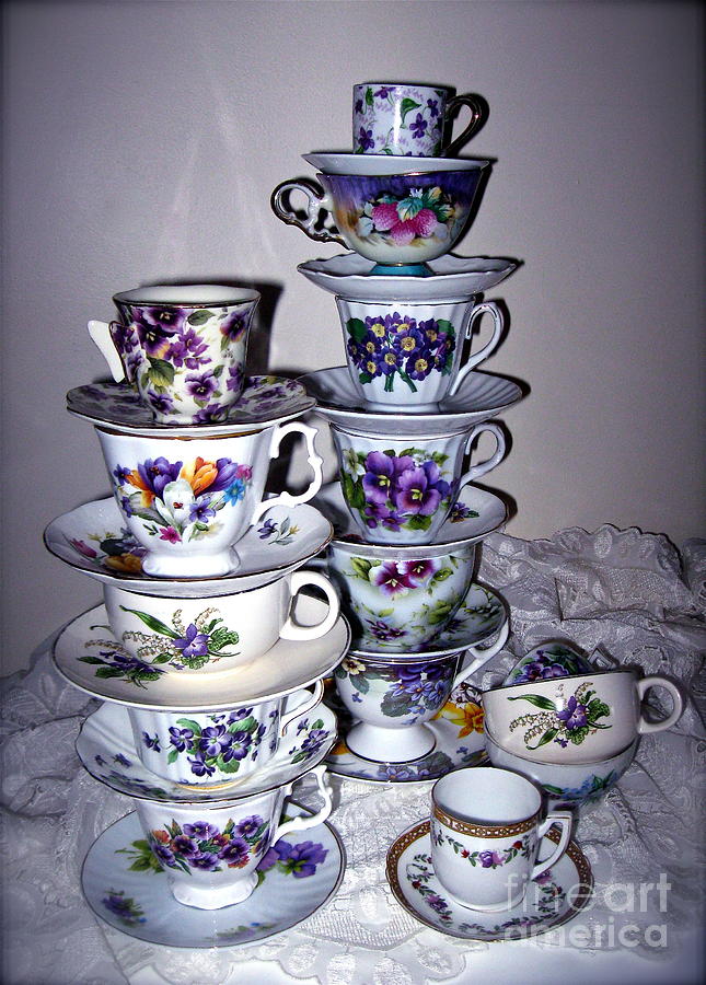 Stacks of Purple Teacups  Photograph by Nancy Patterson
