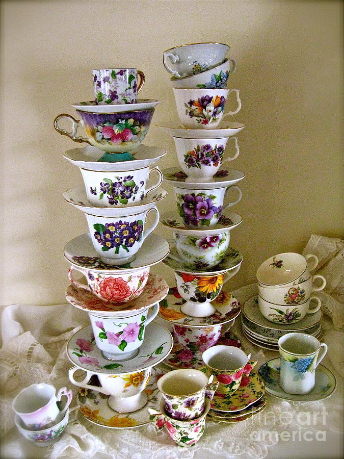 Stacks of Spring Teacups  Photograph by Nancy Patterson