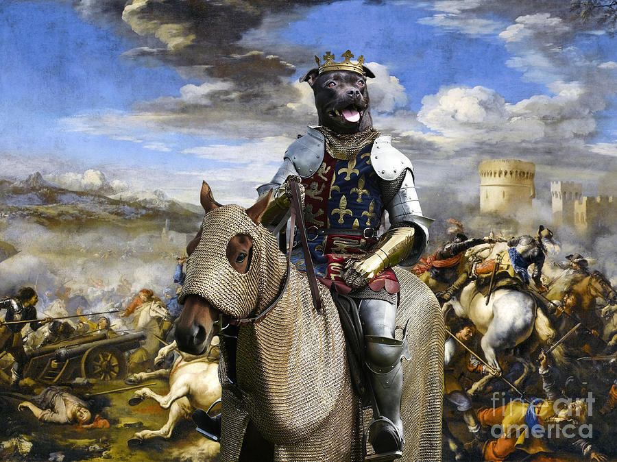 Dog Painting - Staffordshire Bull Terrier Art - Call of the King final battle by Sandra Sij