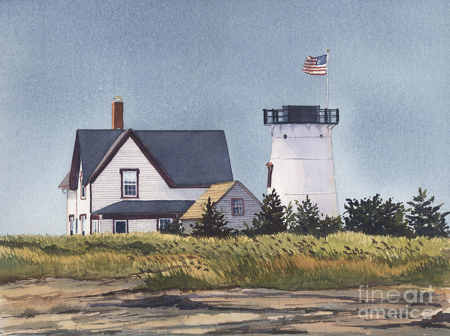 Stage Harbor Light Back Side Painting by Heidi Gallo