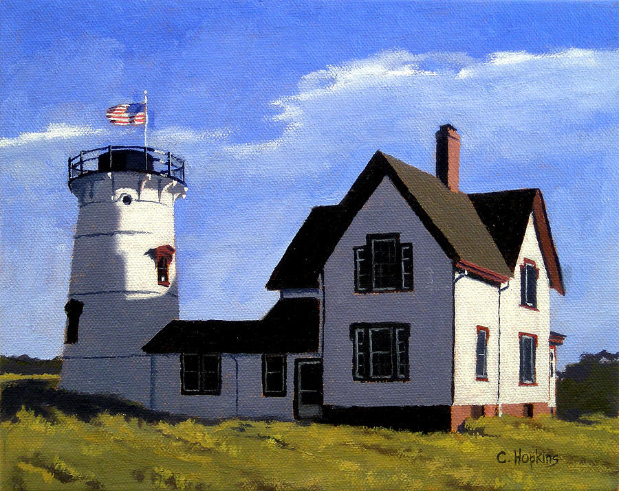 Shell Painting - Stage Harbor Lighthouse Cape Cod Massachusetts by Christine Hopkins