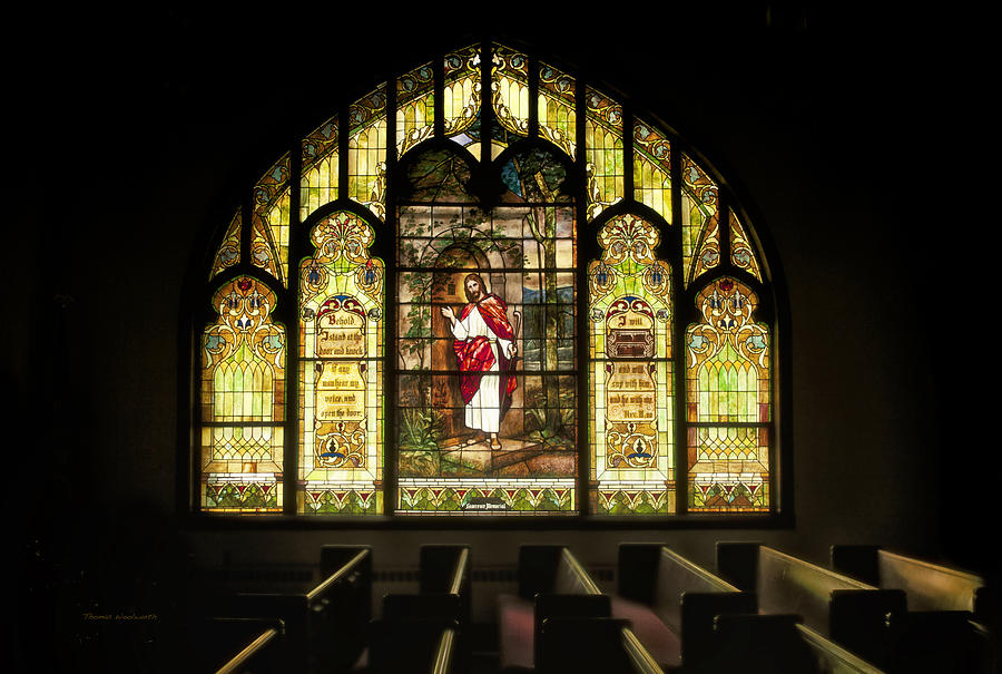 Chicago Photograph - Stain Glass Behold I Stand At The Door And Knock by Thomas Woolworth
