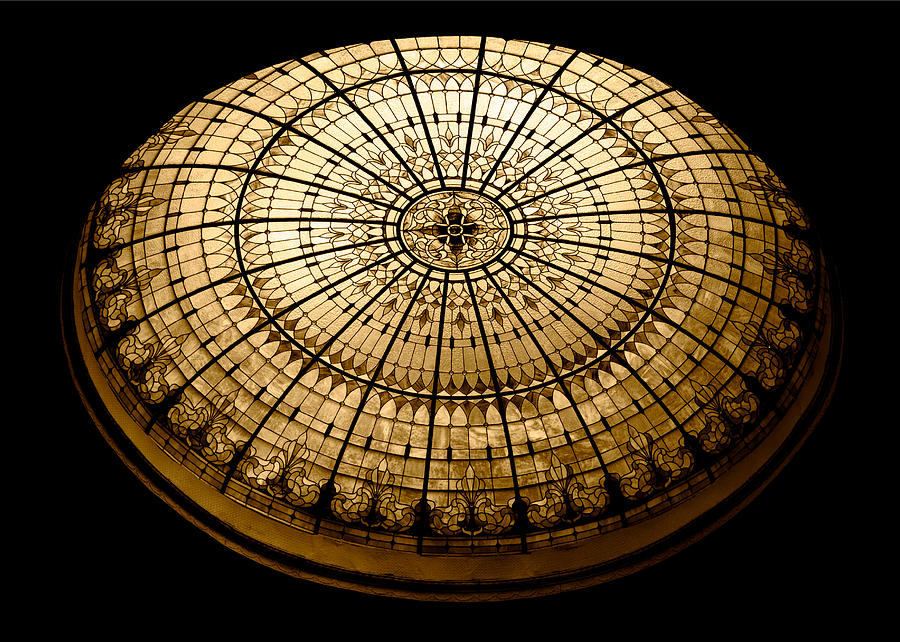 Waco Photograph - Stained Glass Dome - Sepia by Stephen Stookey