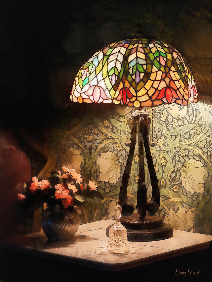 Stained Glass Lamp and Vase of Flowers Photograph by Susan Savad