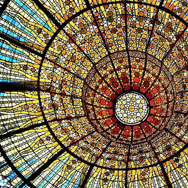 Barcelona Photograph - Stained-glass #skylight Suggesting #sun by Blogatrixx  