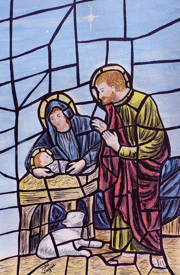 Stained glass style nativity Painting by Dan Wagner