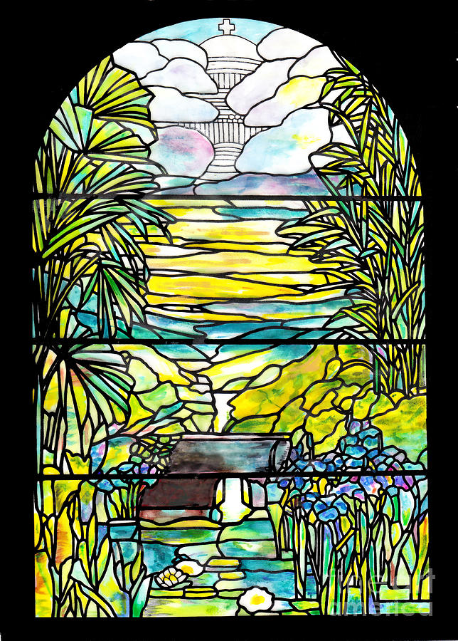 Stained Glass Tiffany Holy City Memorial Window Painting by Donna Walsh