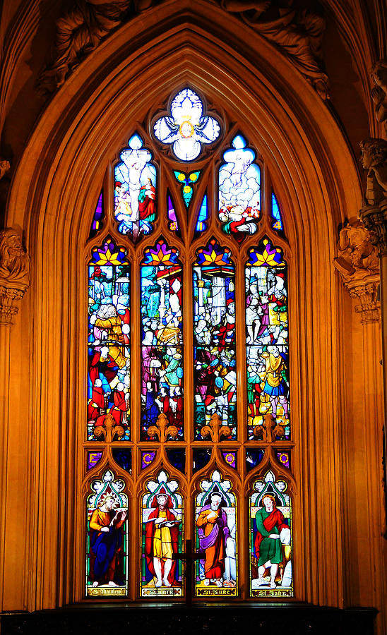 Stained-Glass Window in the Gothic Revival Chapel. Streets of Dublin. Gothic Collection Photograph by Jenny Rainbow