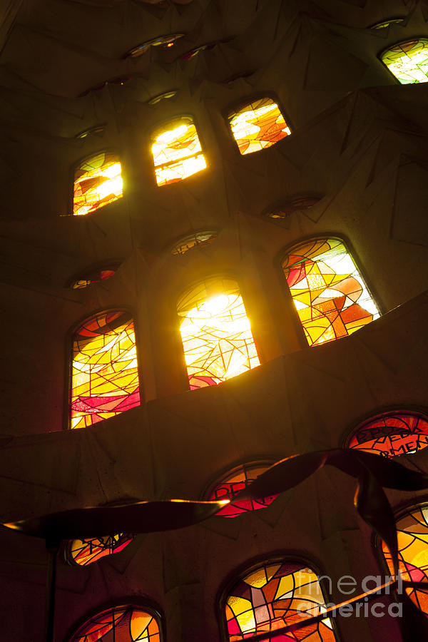 stained glass windows in La Sagrada Familia Cathedral Barcelona Photograph by Peter Noyce