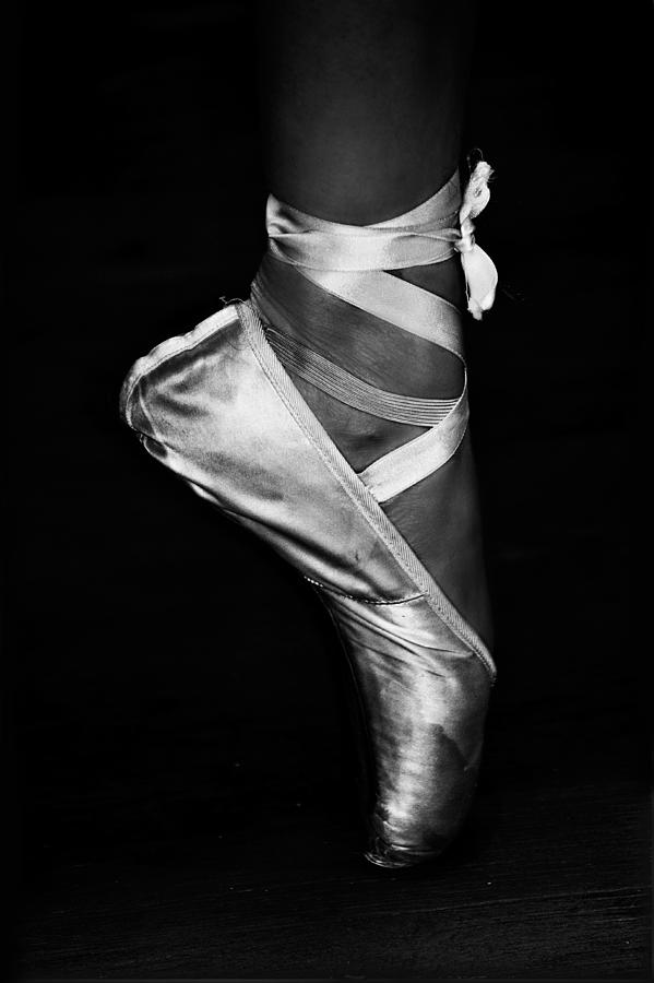 Black And White Photograph - Ballerina Dancing en Pointe in Black and White  -- Stained by Lynn Langmade