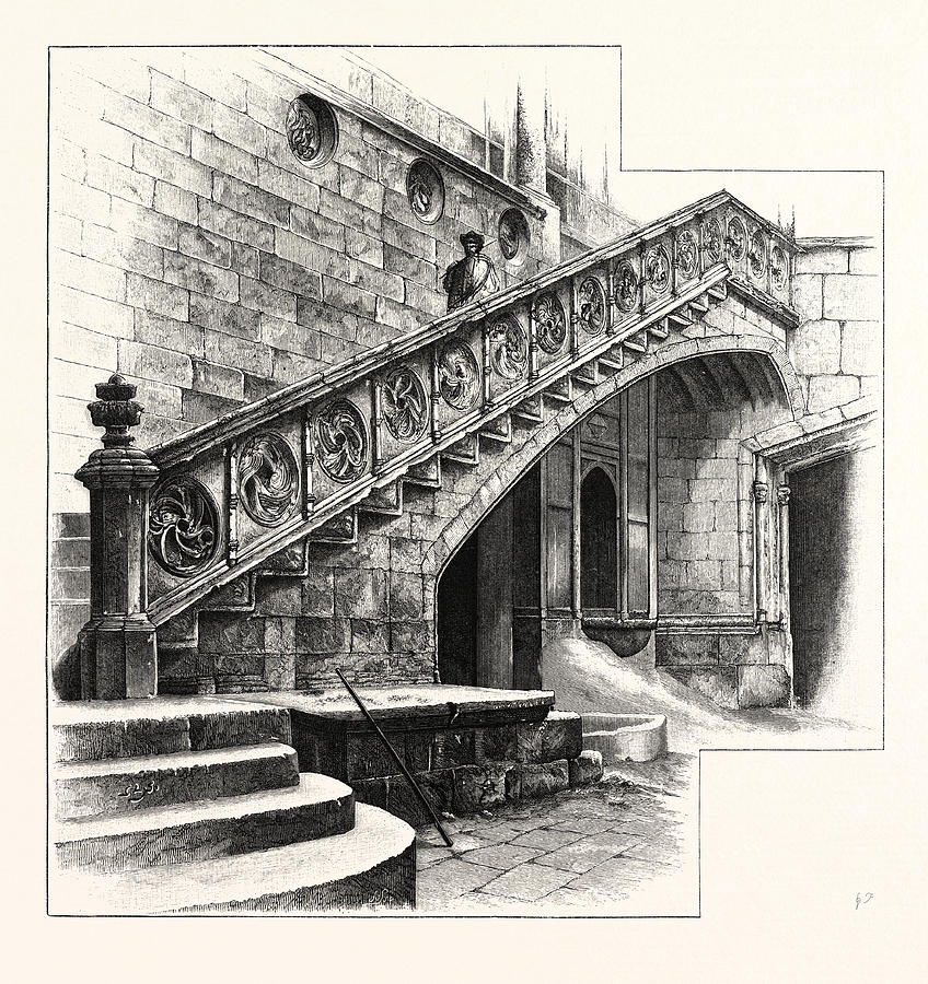 Barcelona Drawing - Staircase At The Entrance To The Casa De La Disputacion by Spanish School