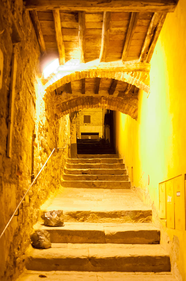 Stairs in Montepulciano at night Photograph by Jakob Montrasio