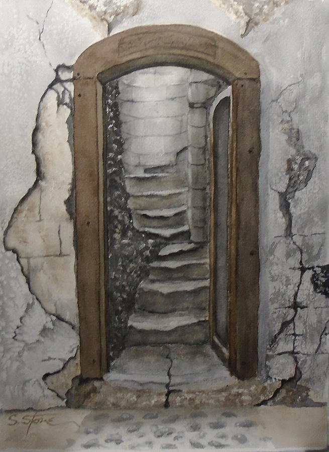 Watercolor Painting - Stairs to Bell Tower by Sandra Stone Watercolor Painting - Stairs to Bell Tower by Sandra Stone