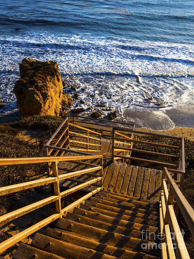 Steps To Blue Ocean And Rocky Beach Photograph by Jerry Cowart