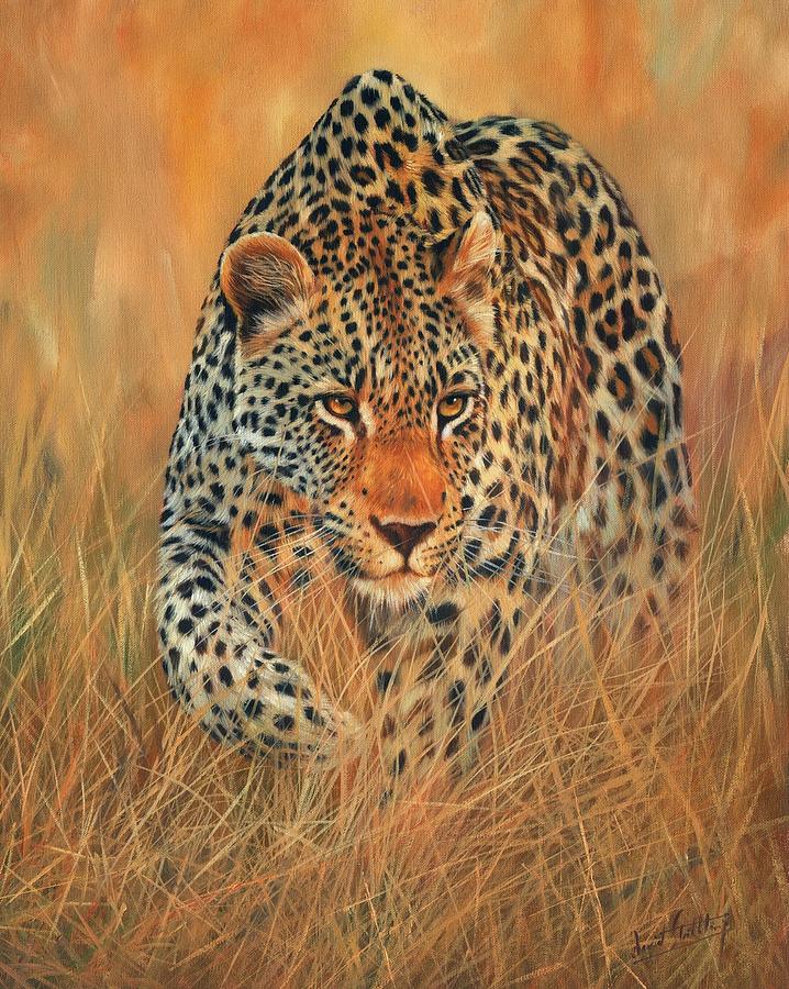 Wildlife Painting - Stalking Leopard by David Stribbling