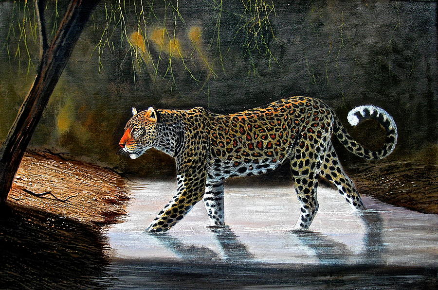 Stalking Leopard Painting by Wycliffe Ndwiga
