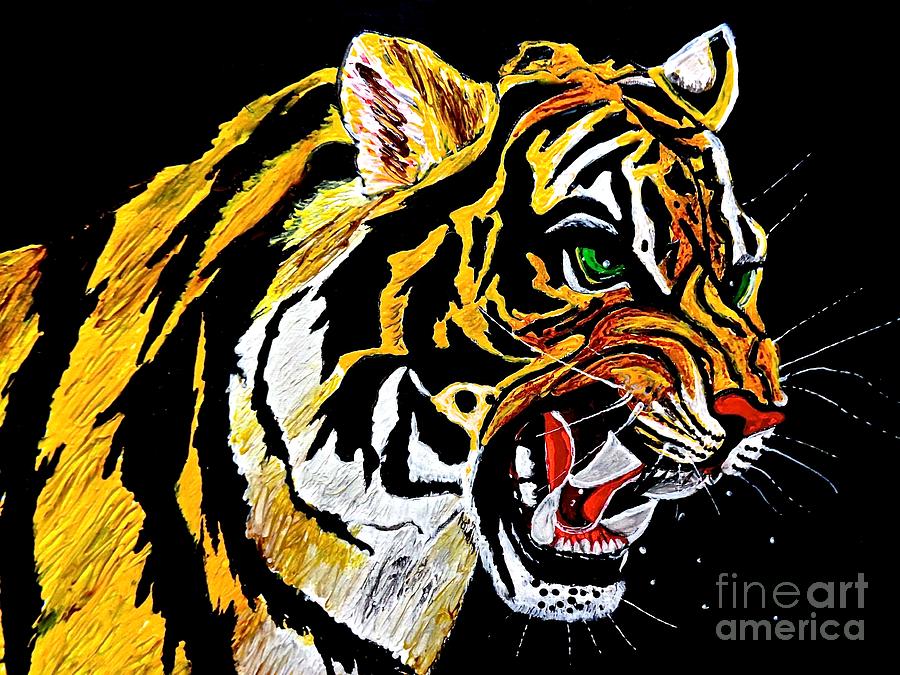 Tiger Painting - Stalking Tiger Searching for Prey by Saundra Myles