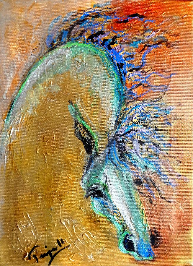 Horse Painting - Stallion in Gold by Tarja Stegars