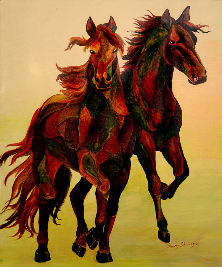 Horse Painting - Stallions by Sherry Shipley