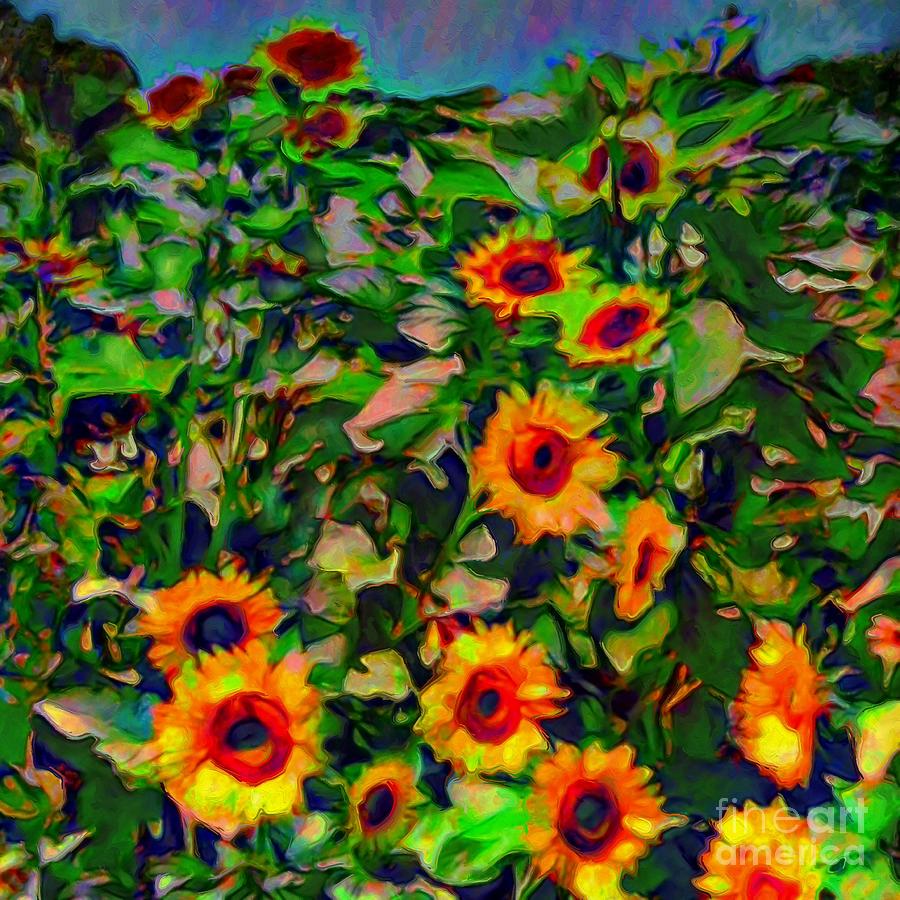 S Stand of Sunflowers - Square Painting by Lyn Voytershark