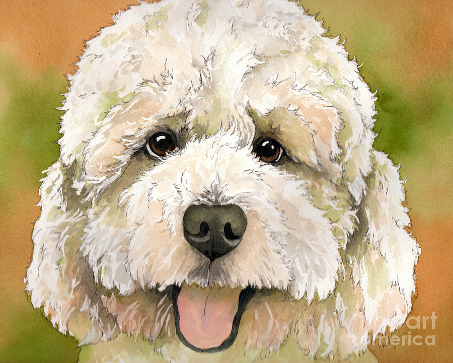 Standard White Poodle Dog Watercolor by Cherilynn Wood