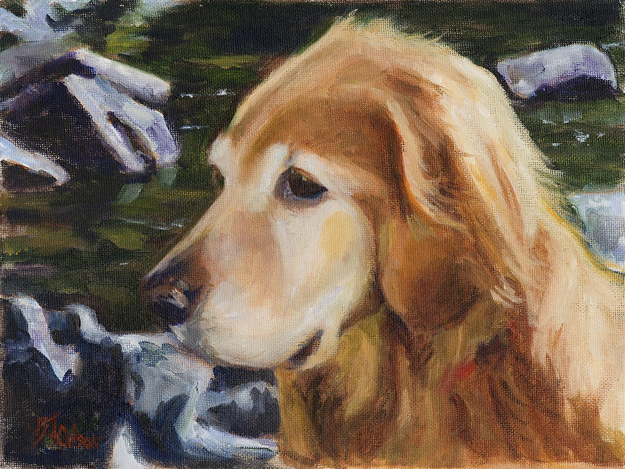 Golden Retriever Painting - Standing by the River by Billie Colson