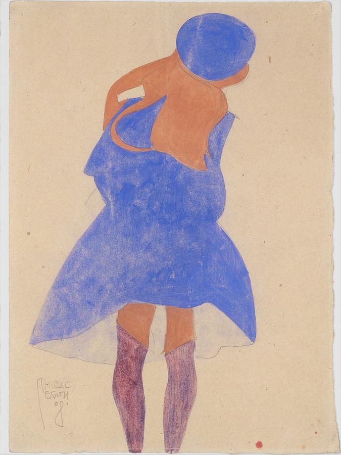 Egon Schiele Drawing - Standing Girl, Back View by Egon Schiele