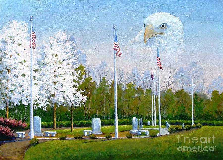 Standing Guard over Veterans Park Painting by Jerry Walker
