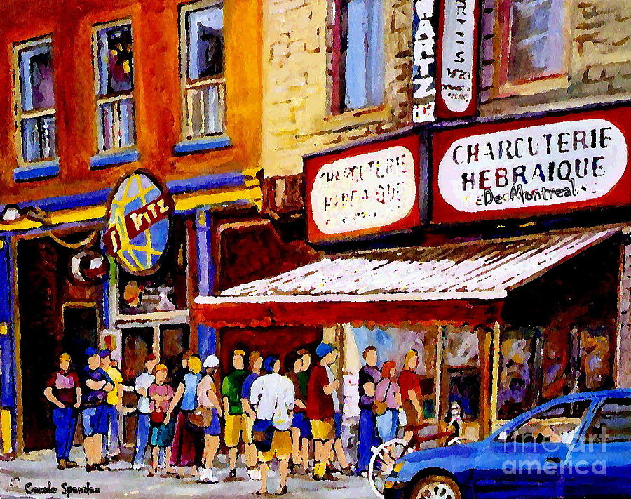 Standing In Line At The Charcuterie Schwartzs Main Street Montreal Art City Scene Paintings Cspandau Painting by Carole Spandau