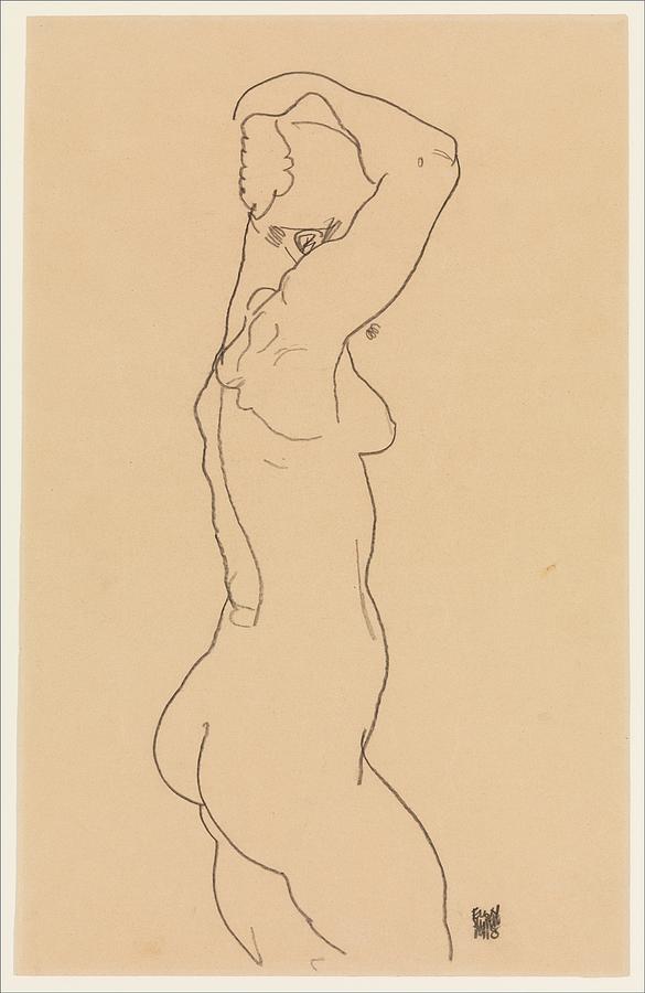 Egon Schiele Drawing - Standing Nude, Facing Right by Egon Schiele