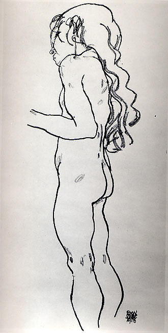 Egon Schiele Drawing - Standing Nude Girl, Facing Left by Egon Schiele