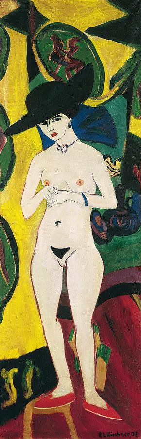 Standing Nude with Hat Painting by Ernst Ludwig Kirchner