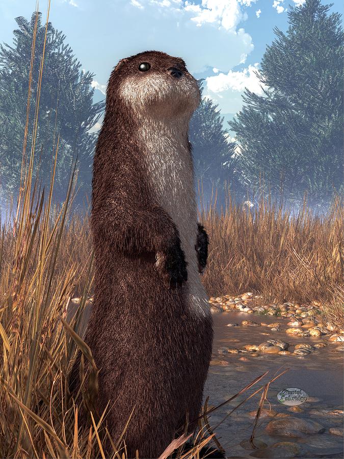 Wildlife Digital Art - Standing Otter by Daniel Eskridge