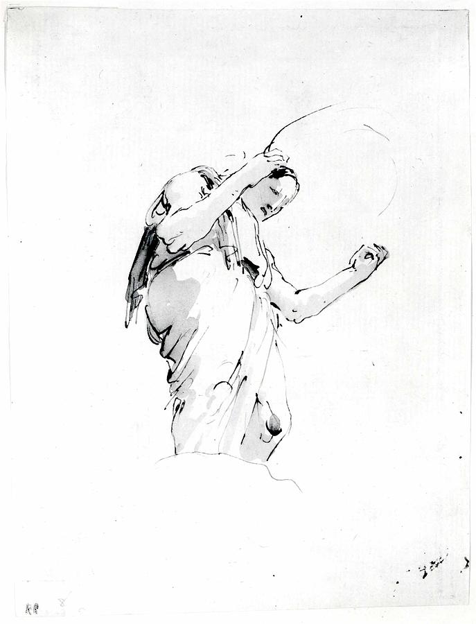 Giovanni Battista Tiepolo Drawing - Standing Woman Holding A Hoop by Giovanni Battista Tiepolo