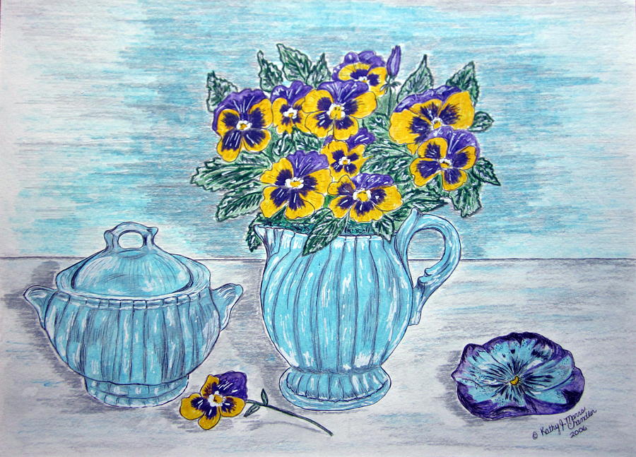 Stangl Pottery and Pansies Painting by Kathy Marrs Chandler