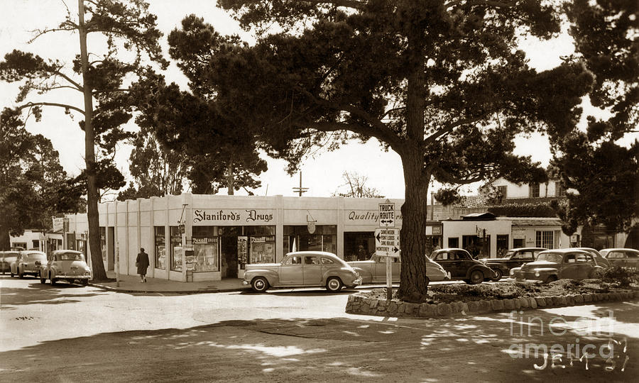 Store Photograph - Stanifords Drug Store Ocean Ave.Cor San Carlos Carmel circa 1941 by Monterey County Historical Society