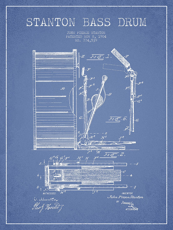 Music Digital Art - Stanton Bass Drum Patent Drawing from 1904 - Light Blue by Aged Pixel