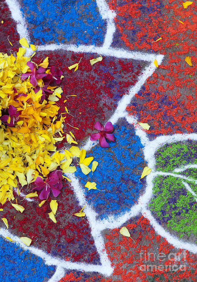 Pattern Photograph - Star flower Rangoli design  by Tim Gainey