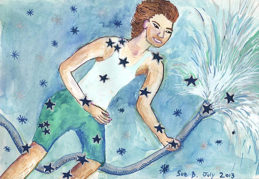 Zodiac Painting - Star Sign Aquarius by Sushila Burgess Zodiac Painting - Star Sign Aquarius by Sushila Burgess
