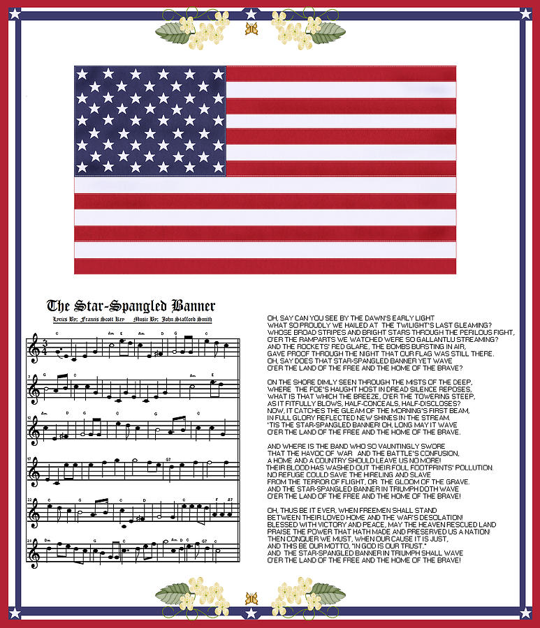 American Flag and Lyrics to Star Spangled Banner Poster for Sale