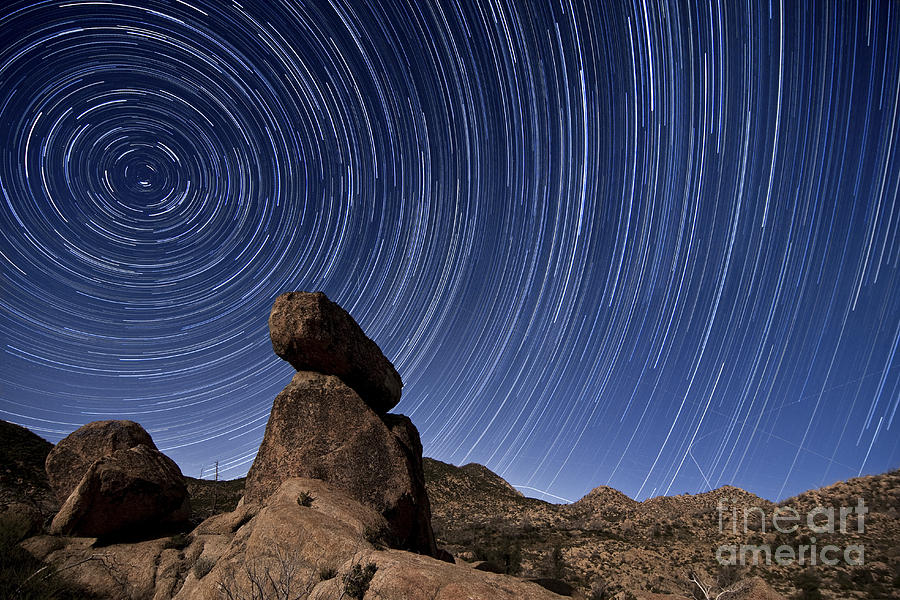 Nature Photograph - Star Trails Above A Granite Rock by Dan Barr