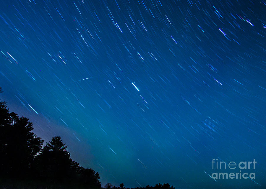 Star Trails and Shooting Star Marquette Michigan Photograph by Deborah Smolinske
