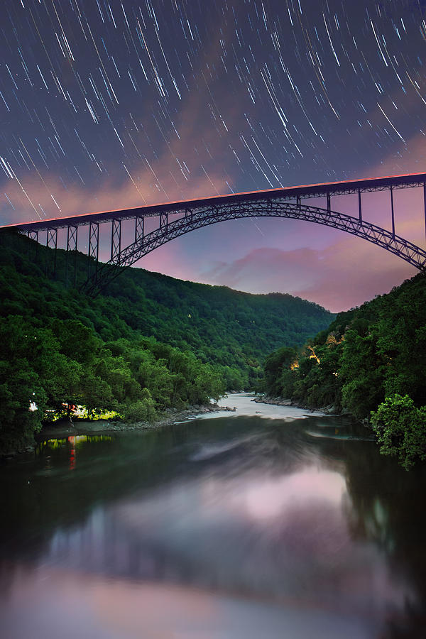 Star Trails at New River Photograph by Mary Almond