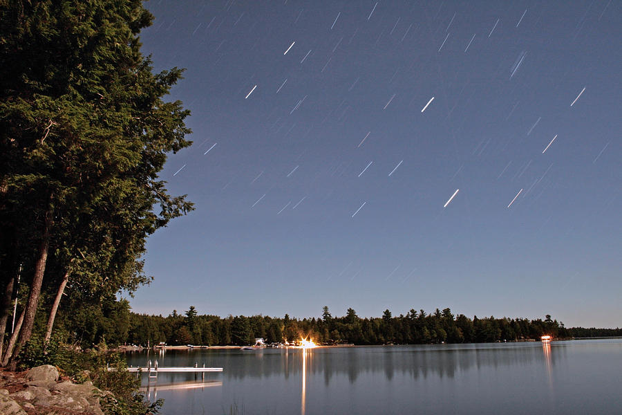 Nature Photograph - Star Trails at the Lake by Barbara West